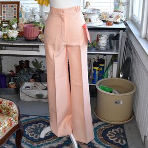 Vintage 70s Smart Parts NOS Peach Polyester Flare Pants High Waist XS/S
